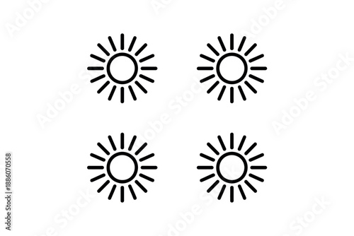 Four identical black sun icons