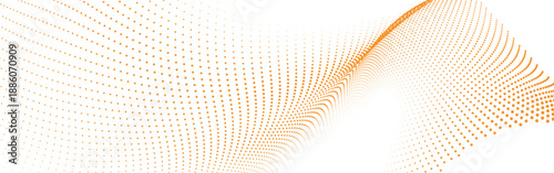 Abstract orange halftone tunnel wave vector illustration with dotted depth motion pattern on white background for futuristic digital design and modern branding