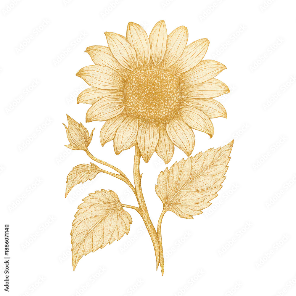 Naklejka premium PNG Elegant sunflower illustration on white.