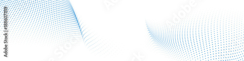 Abstract light blue halftone split wave vector illustration with flowing dotted motion forming open center space on white background for modern layouts and branding