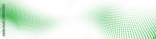 Abstract green square halftone wave vector illustration with geometric dotted grid forming flowing motion on white background for modern branding and digital design