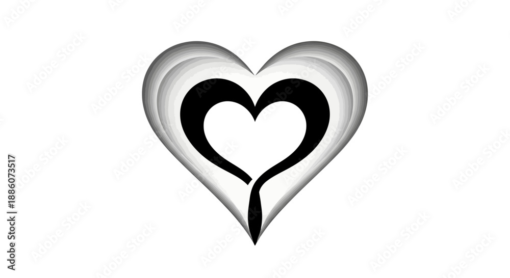 Fototapeta premium Black and White Heart Symbol Illustration.