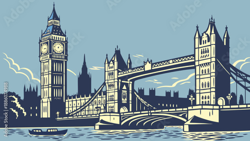 London skyline featuring tower bridge suitable for travel blogs, tourism advertisements, and editorial publications showcasing english architecture and landmarks.