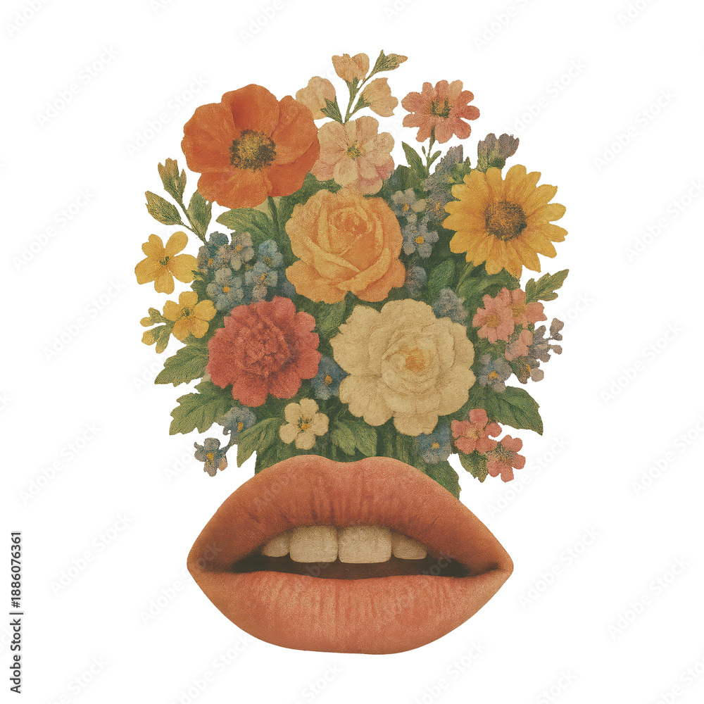 Naklejka premium PNG Surreal floral lips collage