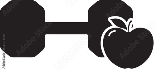 Dumbbell and Apple Silhouette for Health and Fitness