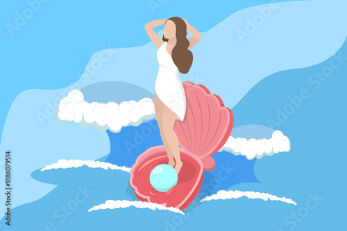 3D Isometric Flat Vector Illustration of Aphrodite, Greek Goddess Linking To Love, Beauty, Pleasure, Passion, And Procreation