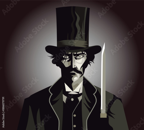 jack the ripper holding a knife in the darkness