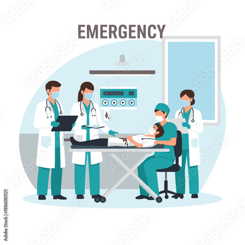 Medical team attending to patient in emergency room.