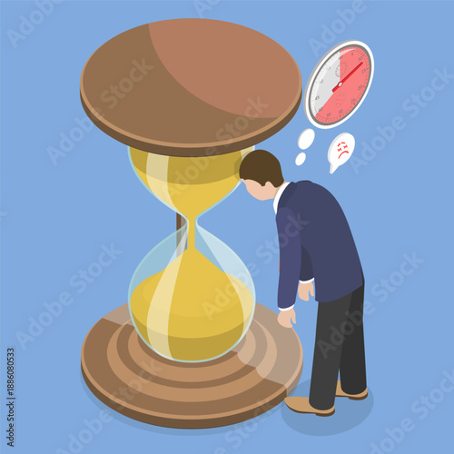 3D Isometric Flat Vector Illustration of Lost Time, Stress Induced By Waisted Posibilities