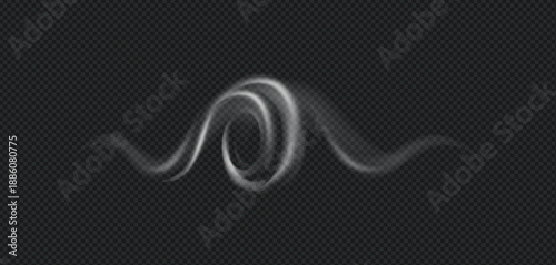 Realistic wind swirls set with monochrome images of smoke wisps