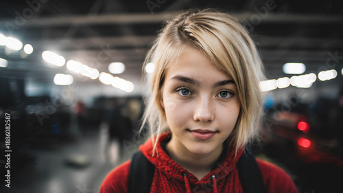 tired teenage girl in red h...