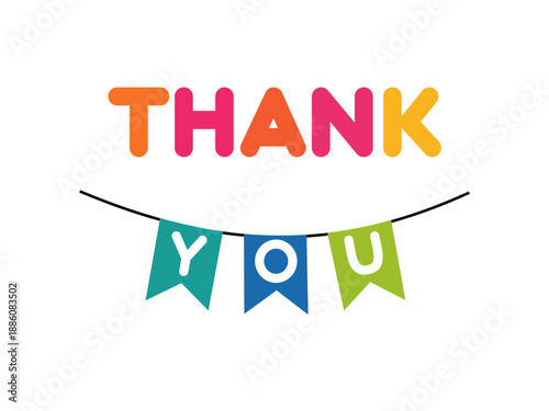 Thank You Banner with Colorful Flags and Text – Festive Celebration Stock Vector