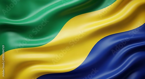 Wallpaper Mural Waving flag of Gabon with green, yellow, and blue colors Torontodigital.ca