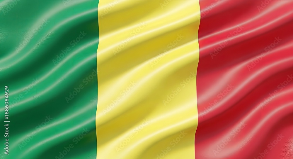 Obraz premium Waving Mali flag with green, yellow, and red colors