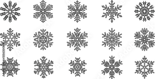 Collection of Various Snowflake Designs and Patterns.