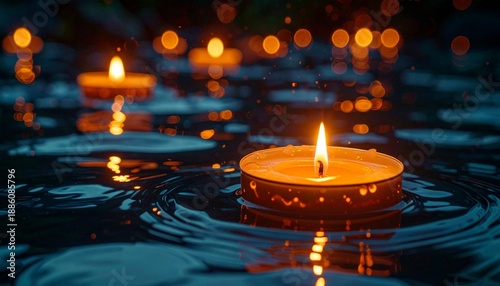 Floating candles create a serene and magical atmosphere on water.