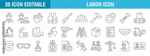 Collection of labor icons. Renovation, construction, gear, mechanics. Vector design template EPS 10.