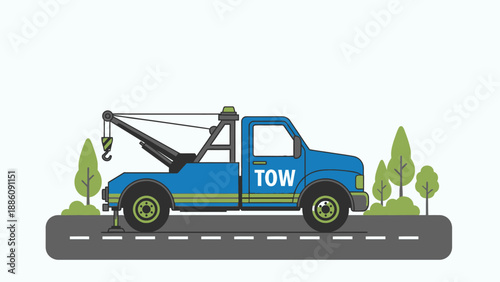 Blue Tow Truck on Roadside Illustration.