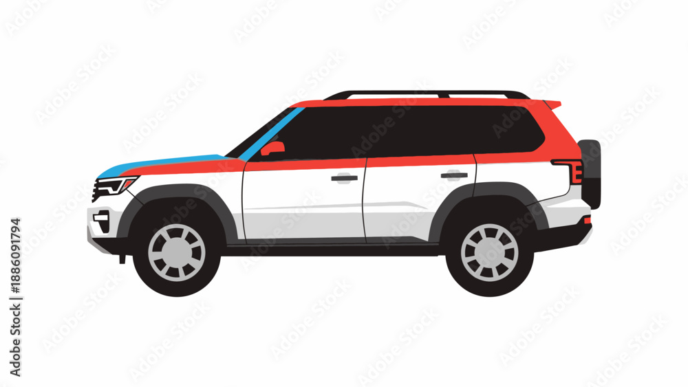 Fototapeta premium White SUV with Red Trim Illustration.