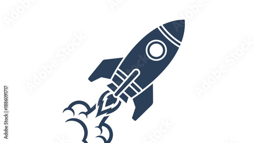 Simple Dark Blue Rocket Ship Illustration.