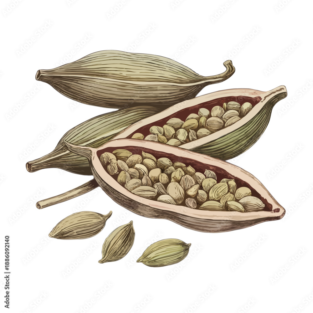 custom made wallpaper toronto digitalCardamom pods and seeds isolated on white background, Vector, illustration