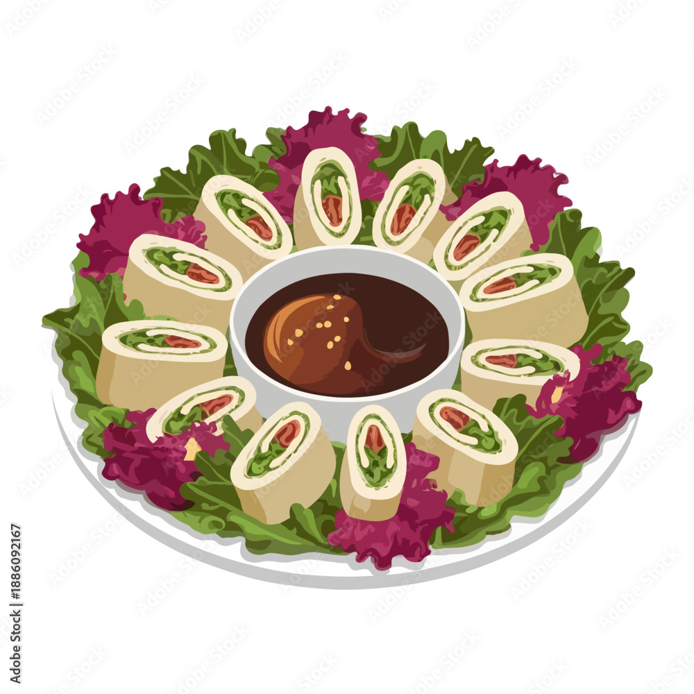 custom made wallpaper toronto digitalColorful vegetable rolls with dip isolated on white background, Vector, illustration