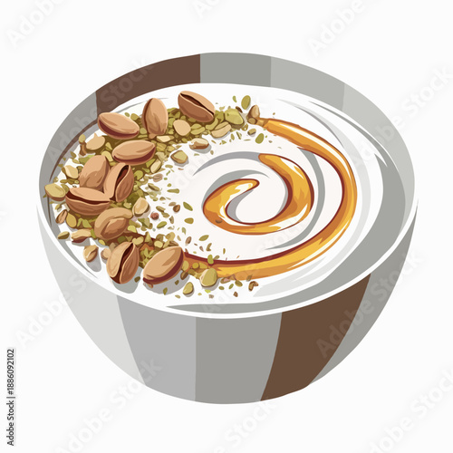 Caramel topped pistachio dessert isolated on white background, Vector, illustration