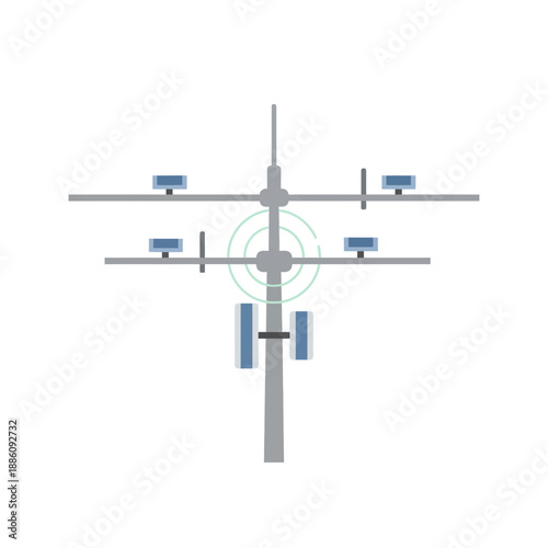 Cell tower with antennas and signal waves, communication technology concept