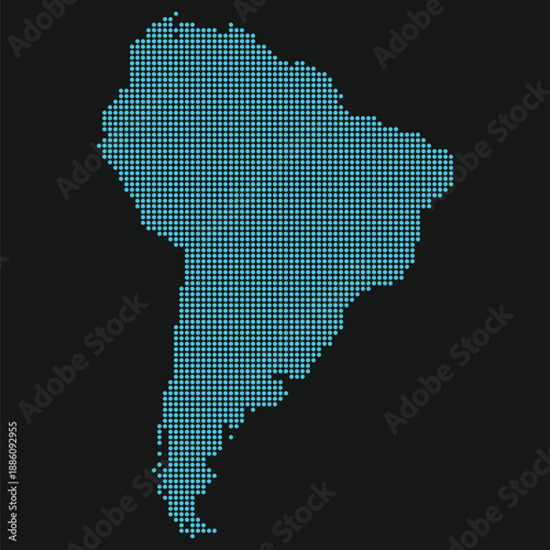 South America Light Blue Point Grid Map on Black for Cyber Resilience and 5G Networks