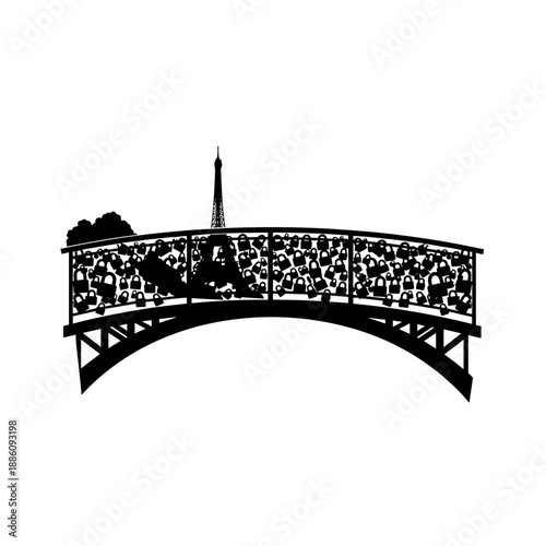 Black Iron Bridge Silhouette with Ornate Railing.