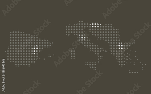 Mediterranean Region Grey and White Dotted Map on Brown for Rail Corridors and Green Energy