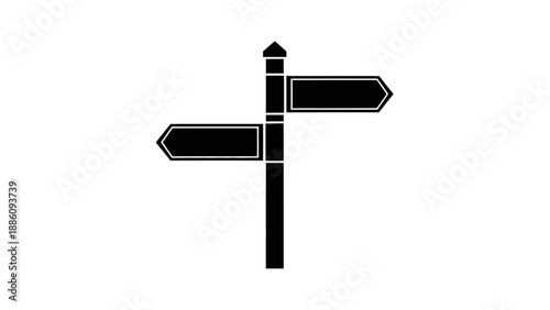 Black and white signpost with two blank signs pointing in opposite directions.