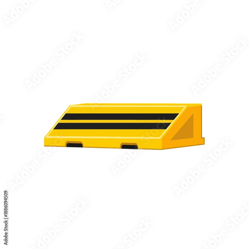 Yellow speed bump with black stripes on white background