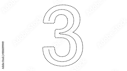 Dotted number 3 outline on for design and decoration purposes easily