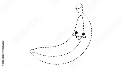 A smiling cartoon banana with eyes and a face expression