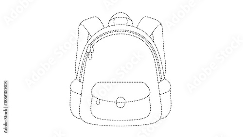 A line drawing of a backpack with a front pocket and straps