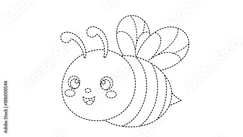 Cute cartoon bee with smiling face and wings