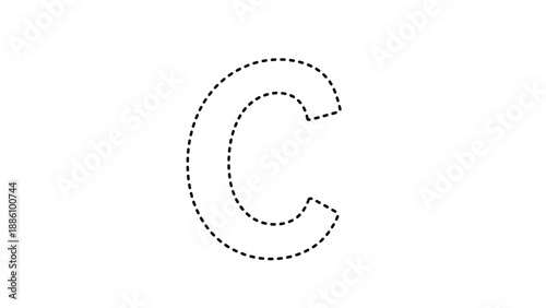 Dotted letter c outline on for design and education purposes clearly visible