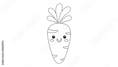 A cute cartoon carrot with a smiling face and leaves on top