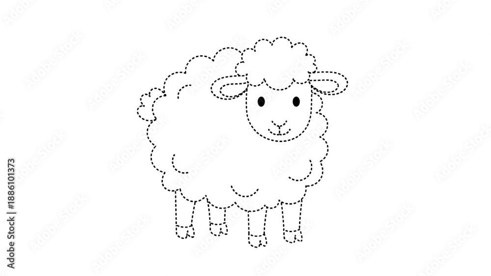Obraz premium A cute cartoon sheep with a fluffy coat and happy face standing alone