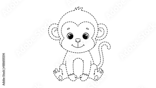 A cute monkey with a smiling face and big eyes sitting on its haunches