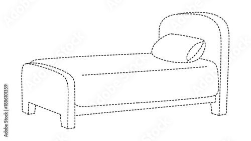 A line drawing of a chaise lounge with a pillow on it in a simple style