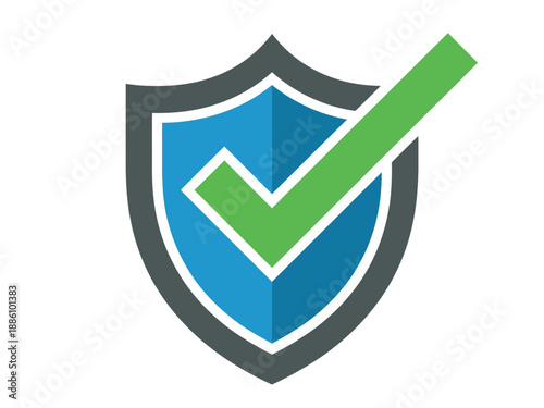 Shield Icon with Green Checkmark Symbolizing Security and Protection