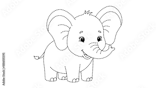 Cute cartoon elephant with big ears and trunk smiling