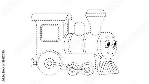 A smiling cartoon train engine with a happy face on the front