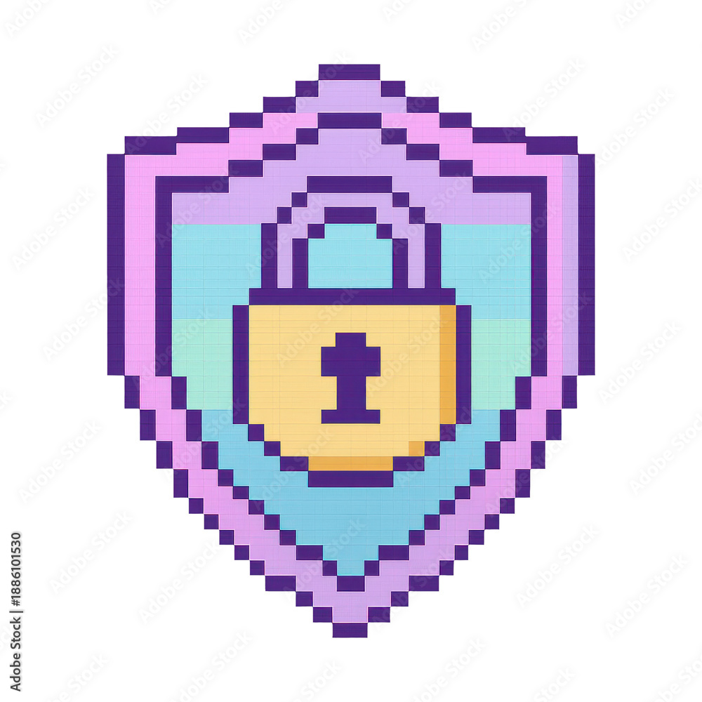 Obraz premium PNG Pixelated lock security shield