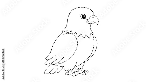A black and white illustration of a bird with a sharp beak and claws standing alone