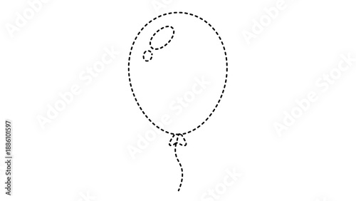 A black and white illustration of a balloon with a ribbon tied around its neck