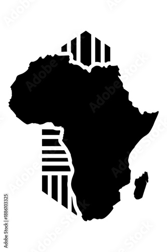 Stylized map of Africa with geometric patterns, representing continent identity and culture