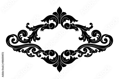 Vintage baroque frame scroll ornament engraving border retro style acanthus foliage swirl decorative design element